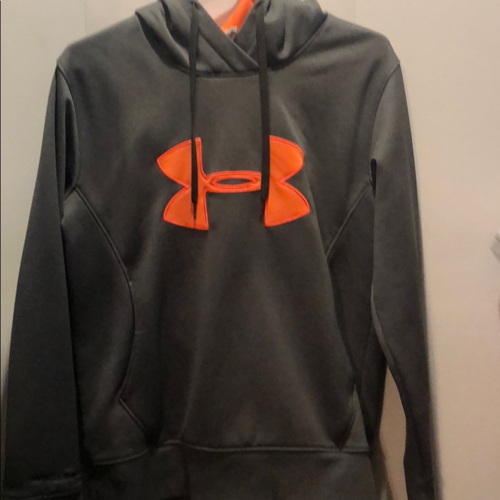 Gray and orange under armour hoodie